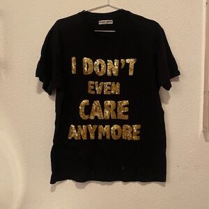 Black T-Shirt with Gold Sequin Text